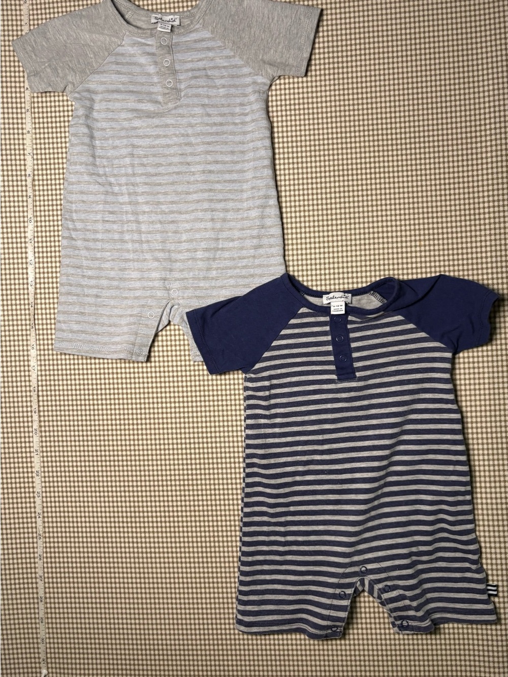 Splendid bundle! Striped Short Sleeve Baby Rompers - Gray & Navy Set size 6-12m